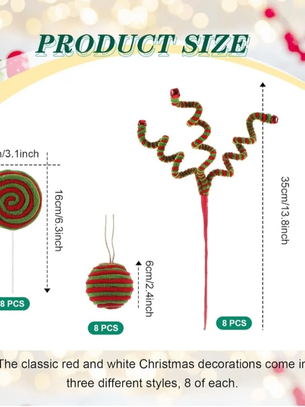 Spiral Ornament Set. Red and Green Christmas Tree Decor. 24 Piece Set. NWT.
